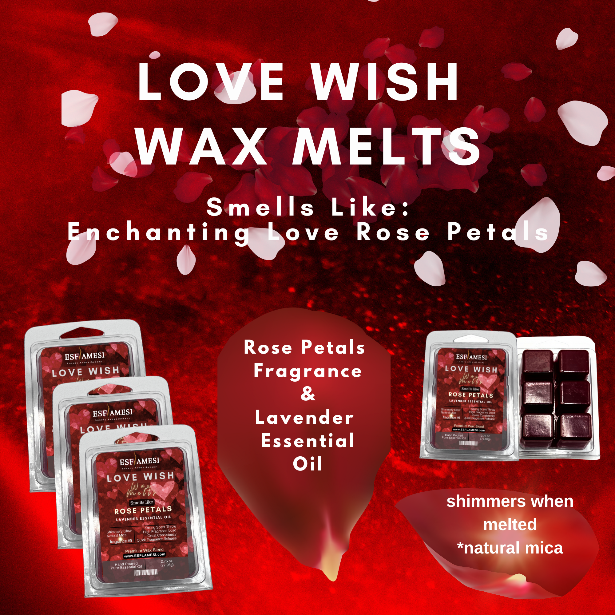 Rose Petals & Lavender "Love Wish" Wax Melts (2-Packs)